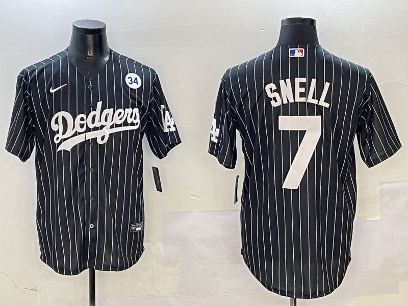 Men Los Angeles Dodgers 7 Snell Black Stripe Jointly Name 2025 Nike MLB Jersey style 6